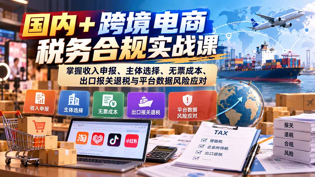 国内+跨境电商税务合规实战课:掌握收入申报、主体选择、无票成本、出口报关退税与平台数据风险应对-91副业网
