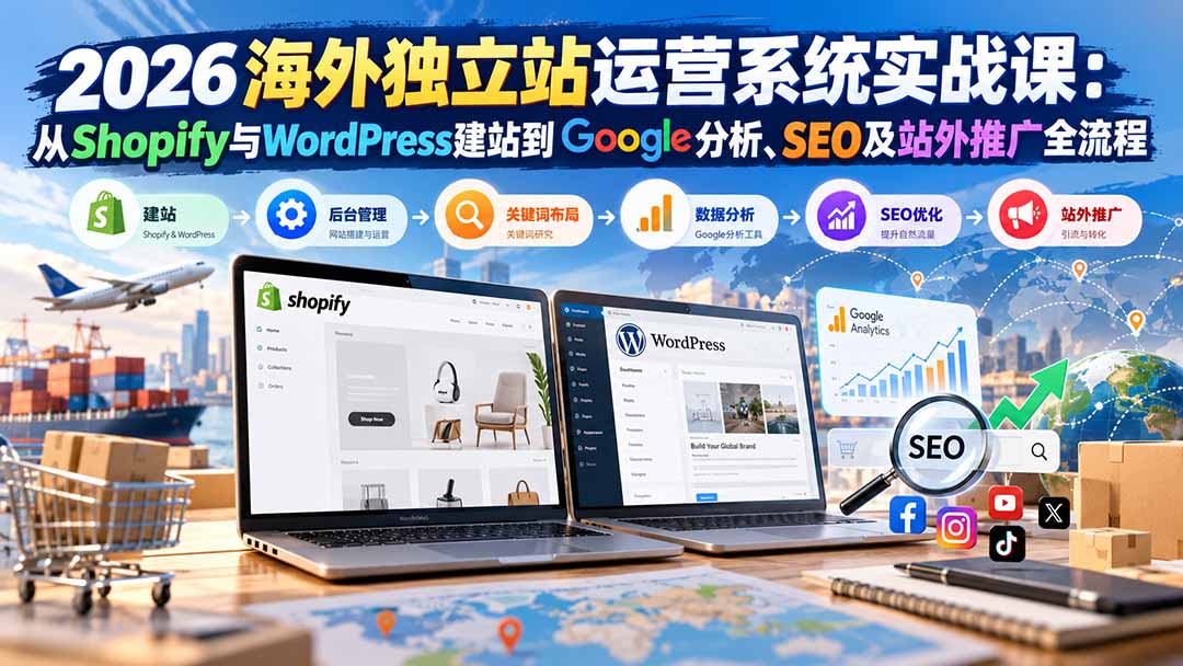 2026海外独立站运营系统实战课:从Shopify与WordPress建站到Google分析、SEO及站外推广全流程-91副业网