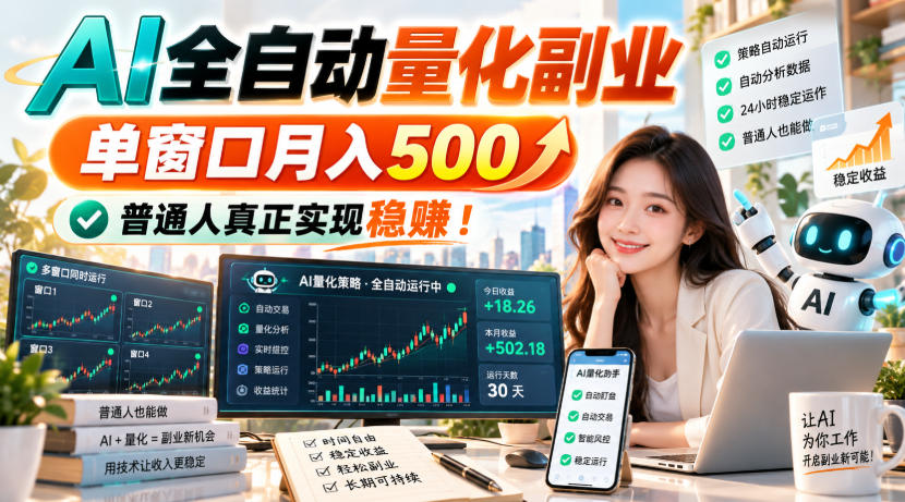 AI全自动量化副业,单窗口月入500,普通人真正实现稳賺!【揭秘】-91副业网