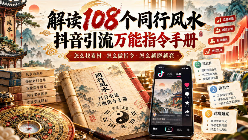 解读108个同行风水抖音引流万能指令手册,怎么找素材·怎么做指令·怎么越磨越亮【文档】-91副业网
