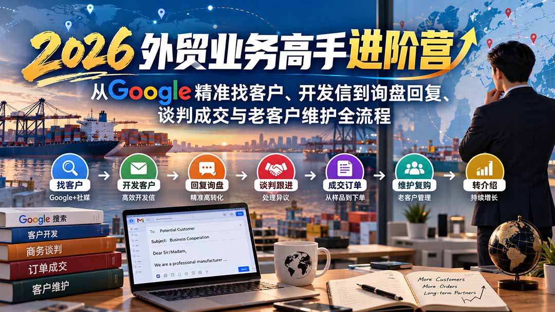 2026外贸业务高手进阶营:从Google精准找客户、开发信到询盘回复、谈判成交与老客户维护全流程-91副业网