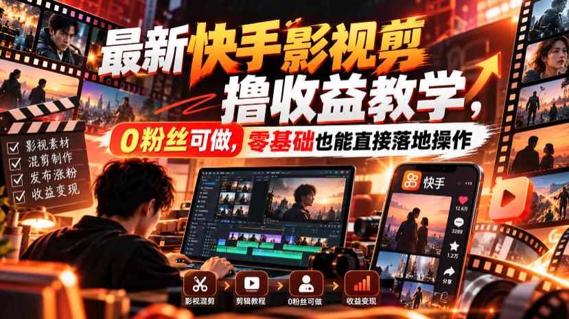 最新快手影视混剪撸收益教学，0粉丝可做，零基础也能直接落地操作-91副业网