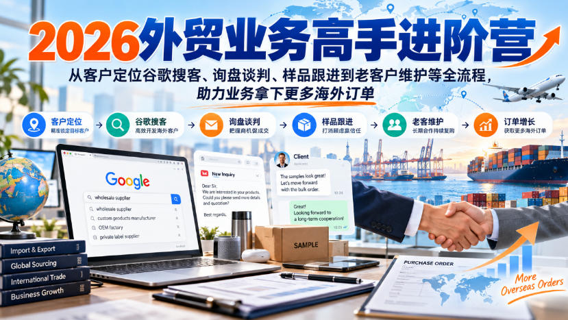 2026外贸业务高手进阶营，从客户定位谷歌搜客、询盘谈判、样品跟进到老客户维护等全流程，助力业务拿下更多海外订单-91副业网