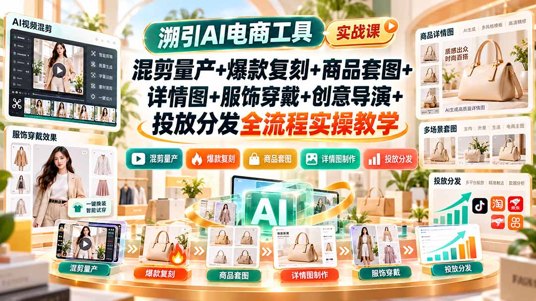溯引AI电商工具实战课：混剪量产+爆款复刻+商品套图+详情图+服饰穿戴+创意导演+投放分发全流程实操教学-91副业网