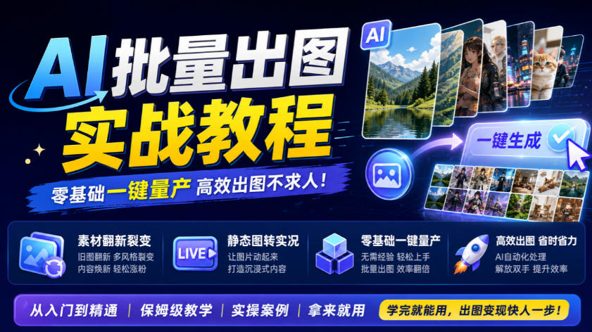 AI批量出图实战教程，素材翻新裂变，静态图转实况，零基础一键量产-91副业网