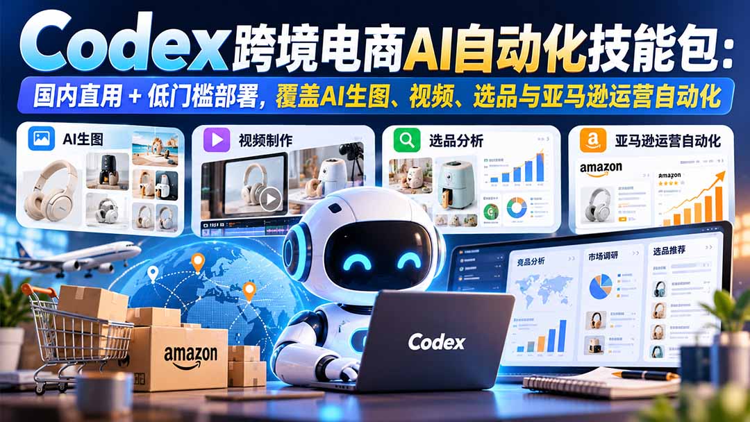 【无水印】Codex跨境电商AI自动化技能包:国内直用+低门槛部署,覆盖AI生图、视频、选品与亚马逊运营自动化-91副业网