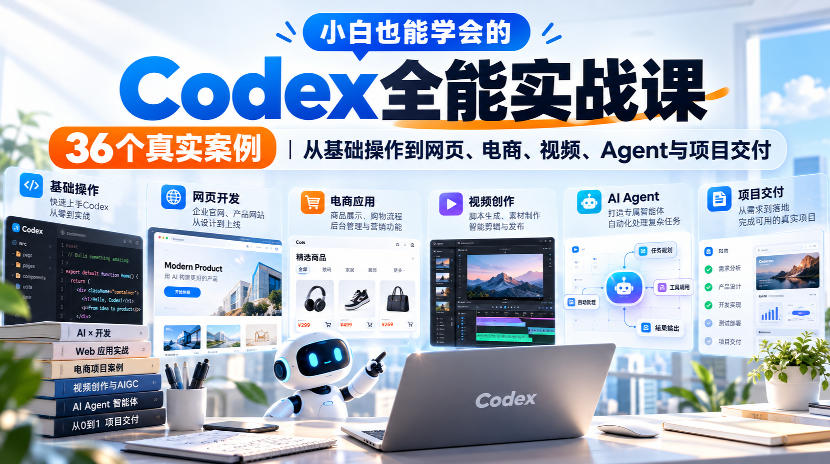 小白也能学会的Codex全能实战课｜36个真实案例，从基础操作到网页、电商、视频、Agent与项目交付-91副业网