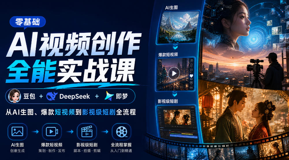零基础AI视频创作全能实战课｜豆包+DeepSeek+即梦，从AI生图、爆款短视频到影视级短剧全流程-91副业网