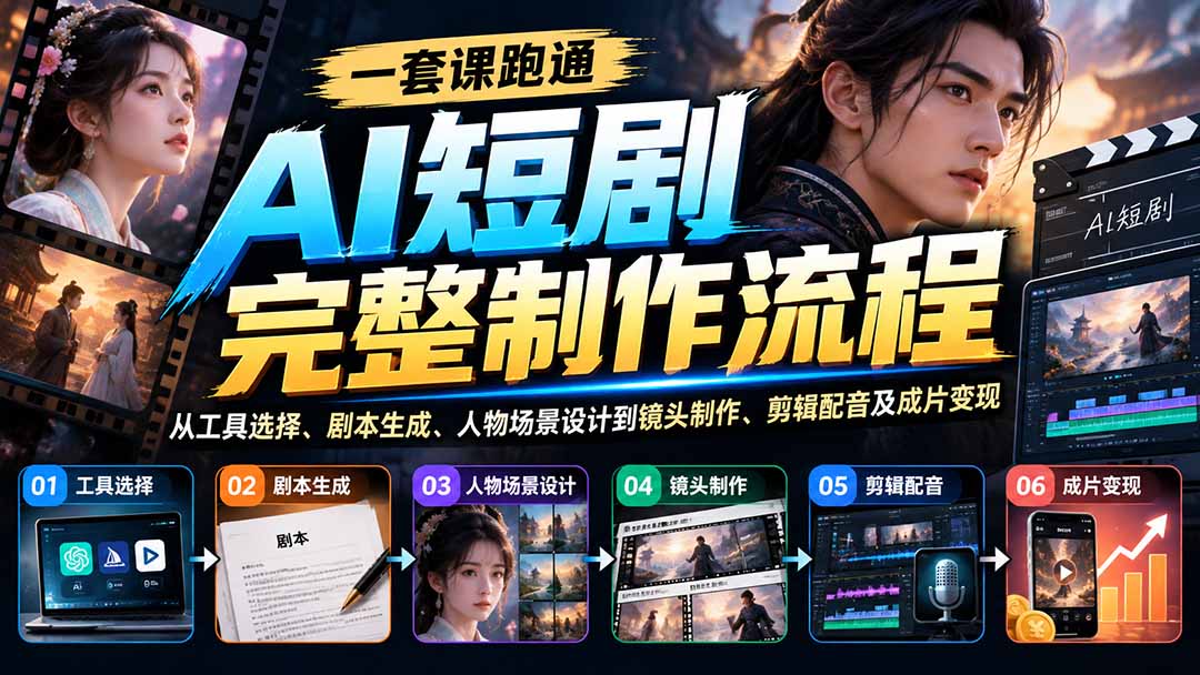 一套课跑通AI短剧完整制作流程：从工具选择、剧本生成、人物场景设计到镜头制作、剪辑配音及成片变现-91副业网