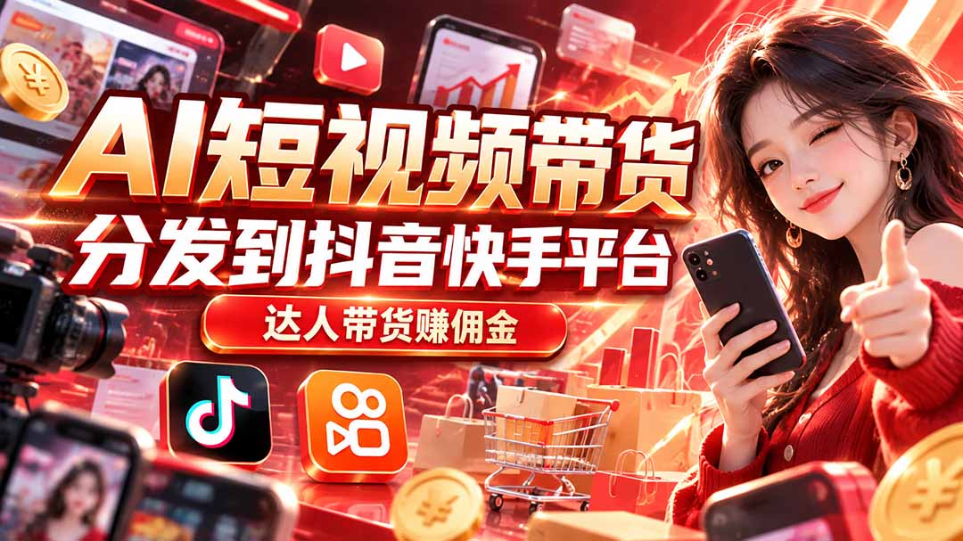 【AI短视频带货】分发到抖音快手平台，达人带货赚佣金-91副业网