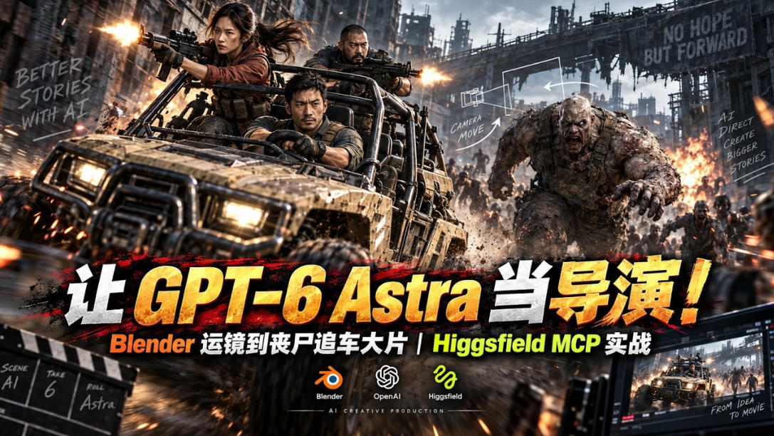 让GPT-6 Astra当导演！Blender运镜到丧尸追车大片｜Higgsfield MCP实战-91副业网