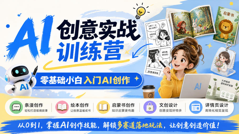 AI创意实战训练营，零基础小白入门AI创作，解锁条漫、绘本、启蒙书、文创、详情页多赛道落地玩法-91副业网
