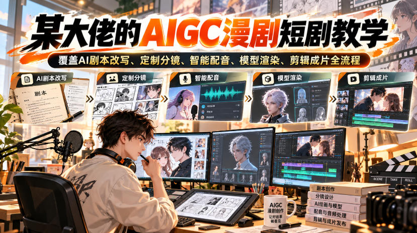 某大佬的AIGC漫剧短剧教学，覆盖AI剧本改写、定制分镜、智能配音、模型渲染、剪辑成片全流程-91副业网