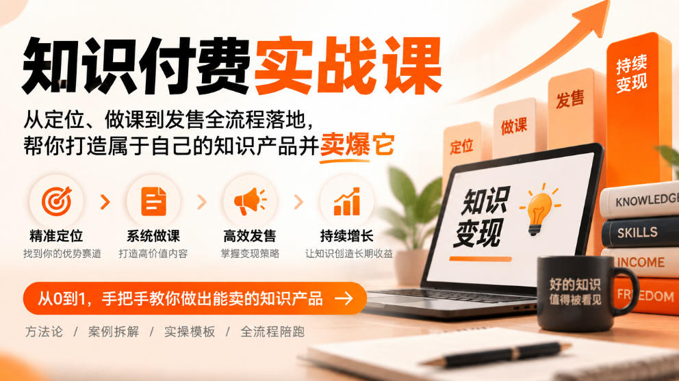 知识付费实战课：从定位、做课到发售全流程落地，帮你打造属于自己的知识产品并卖爆它-91副业网