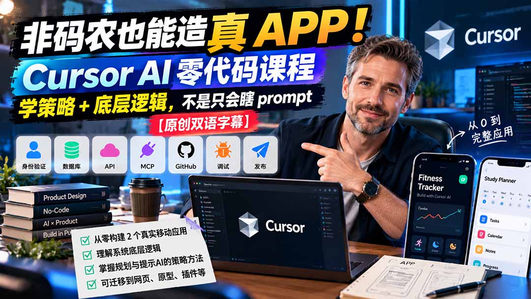 非码农也能造真 APP！Cursor AI 零代码课程：学策略 + 底层逻辑，不是只会瞎 prompt【原创双语字幕】-91副业网