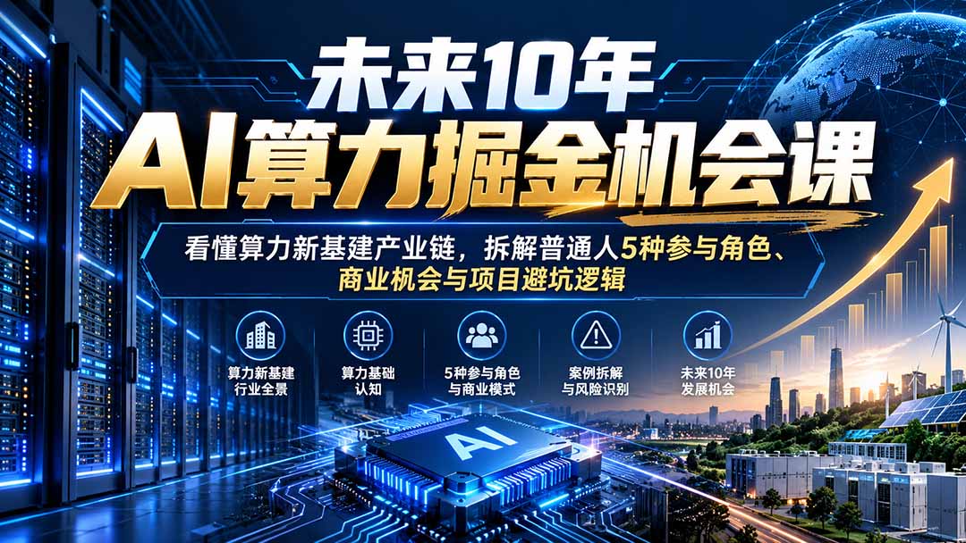 未来10年AI算力掘金机会课：看懂算力新基建产业链，拆解普通人5种参与角色、商业机会与项目避坑逻辑-91副业网