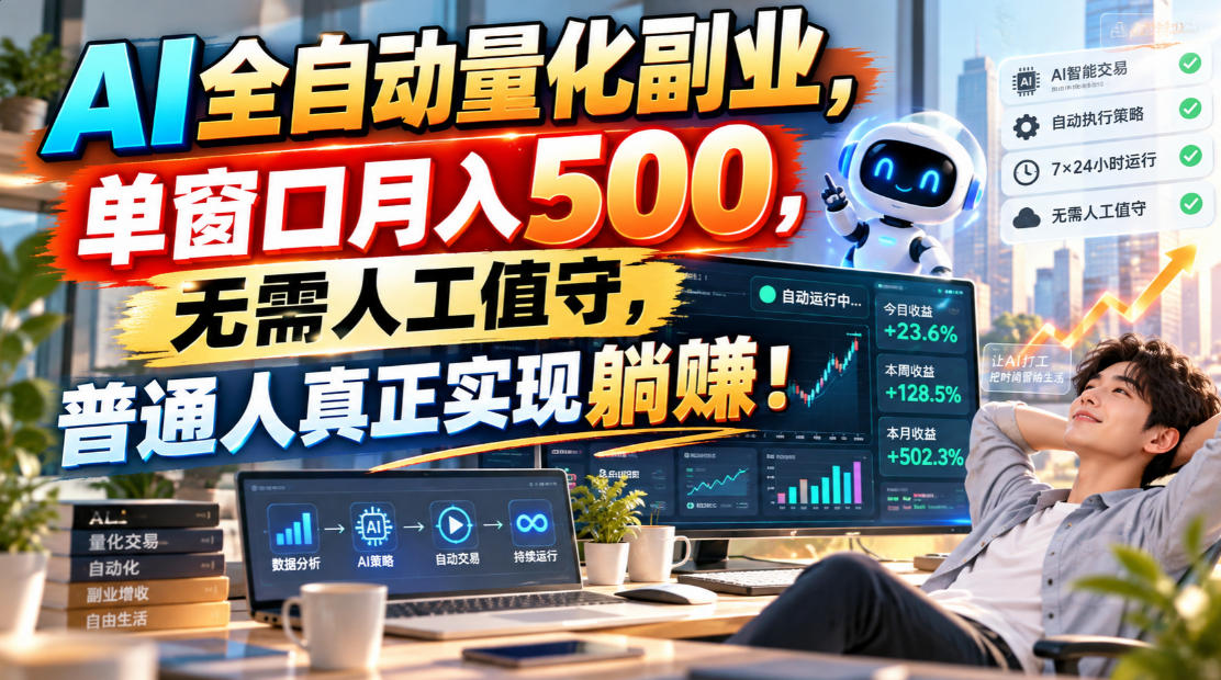AI全自动量化副业，单窗口月入500，无需人工值守，普通人真正实现躺賺！-91副业网