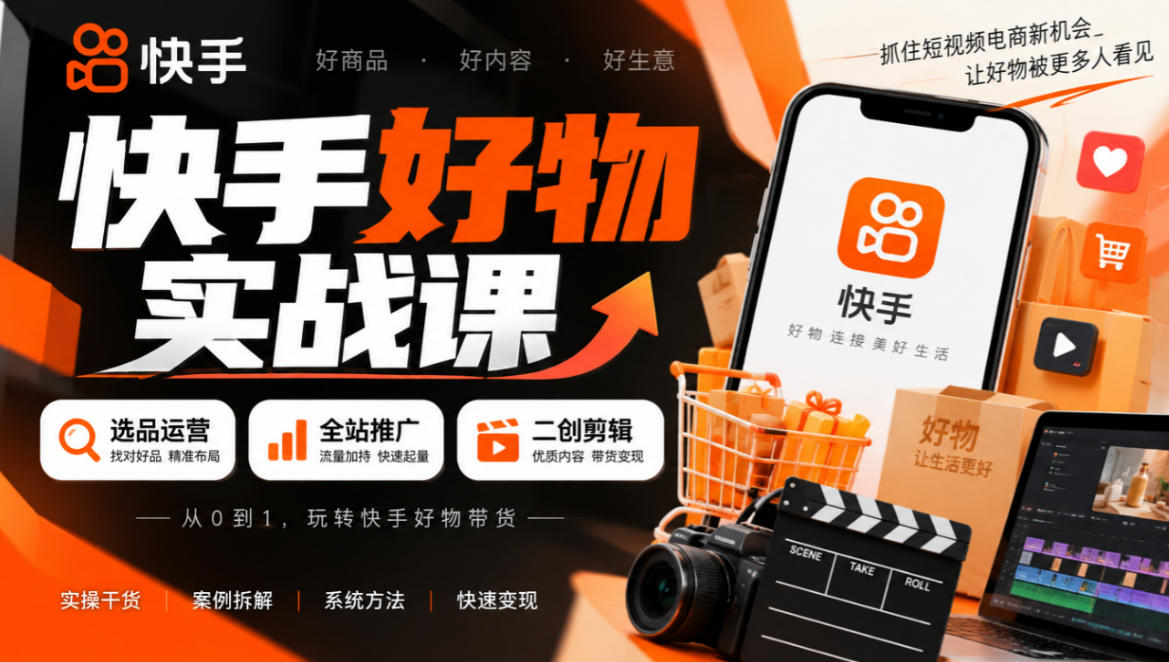 快手好物实战课｜选品运营+全站推广+二创剪辑带货变现-91副业网