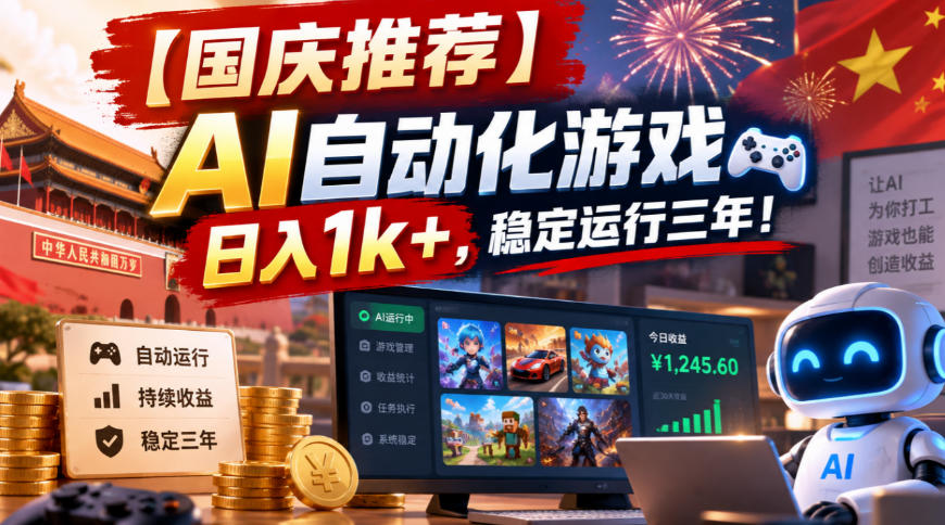 【国庆推荐】AI自动化游戏，日入1k+，操作简单，稳定运行三年！【揭秘】-91副业网