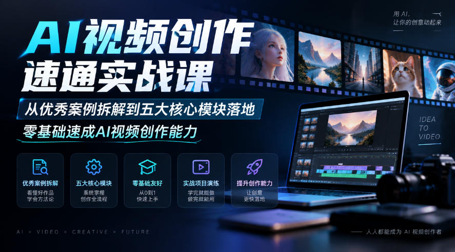AI视频创作速通实战课｜从优秀案例拆解到五大核心模块落地，零基础速成AI视频创作能力-91副业网