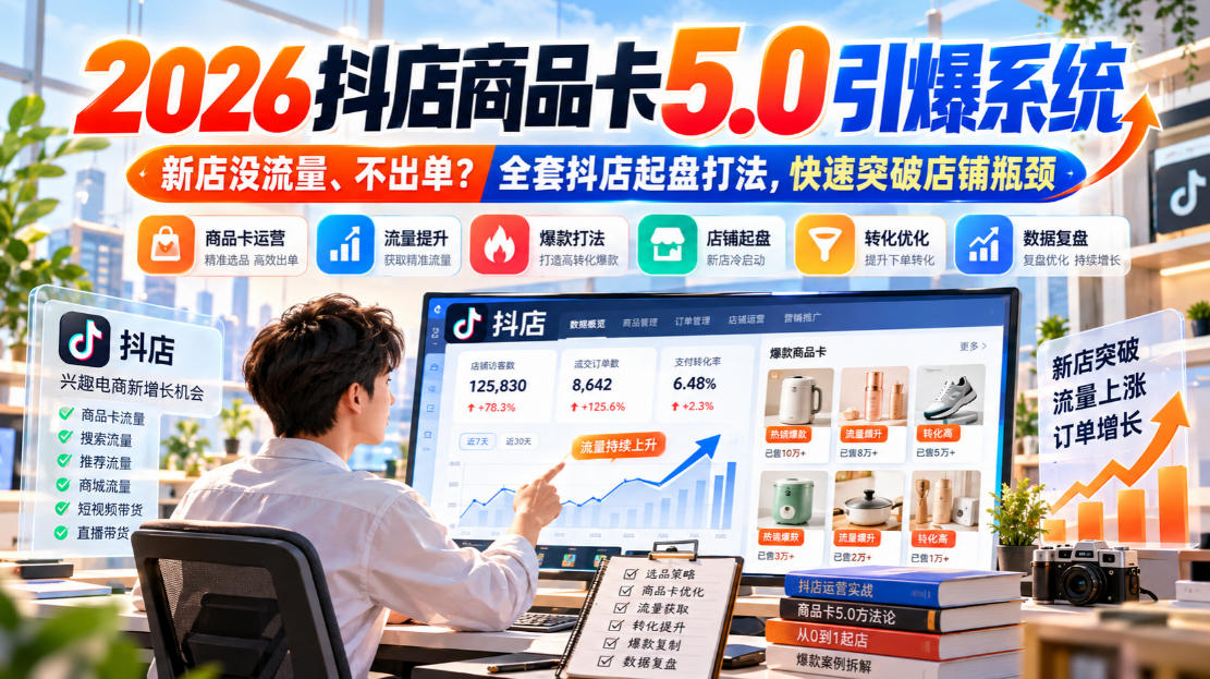2026抖店商品卡5.0引爆店铺流量,新店没流量、不出单?全套抖店起盘打法,快速突破店铺瓶颈-91副业网