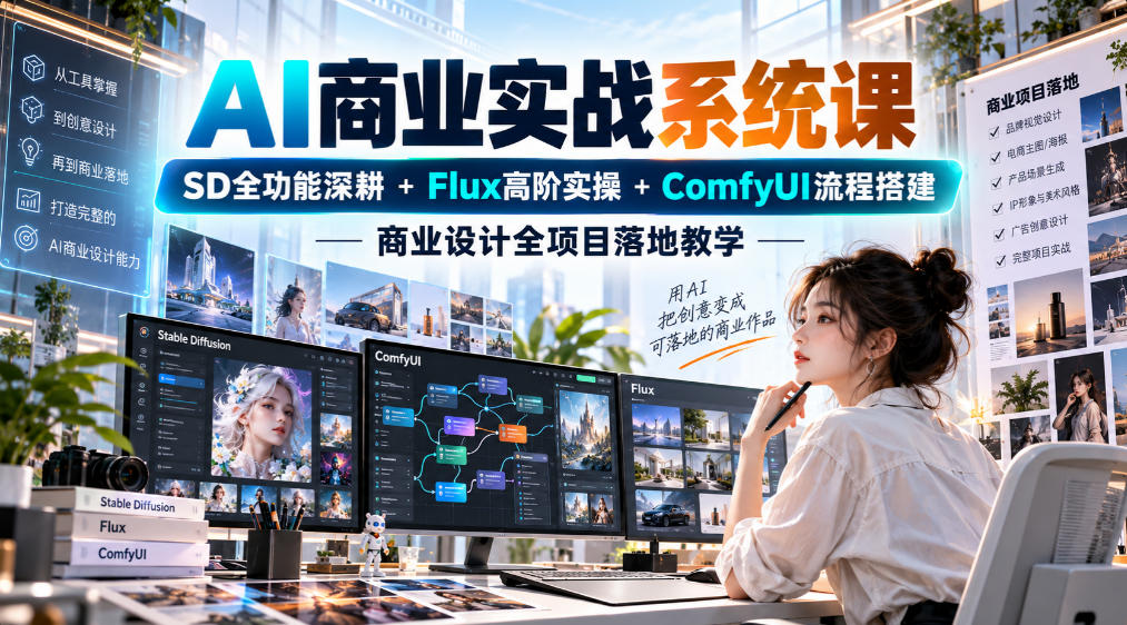 AI商业实战系统课｜SD全功能深耕+Flux高阶实操+Comfyui流程搭建，商业设计全项目落地教学-91副业网