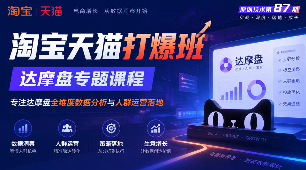 《淘宝天猫打爆班》原创技术第87期,达摩盘专题课程,专注达摩盘全维度数据分析与人群运营落地-91副业网