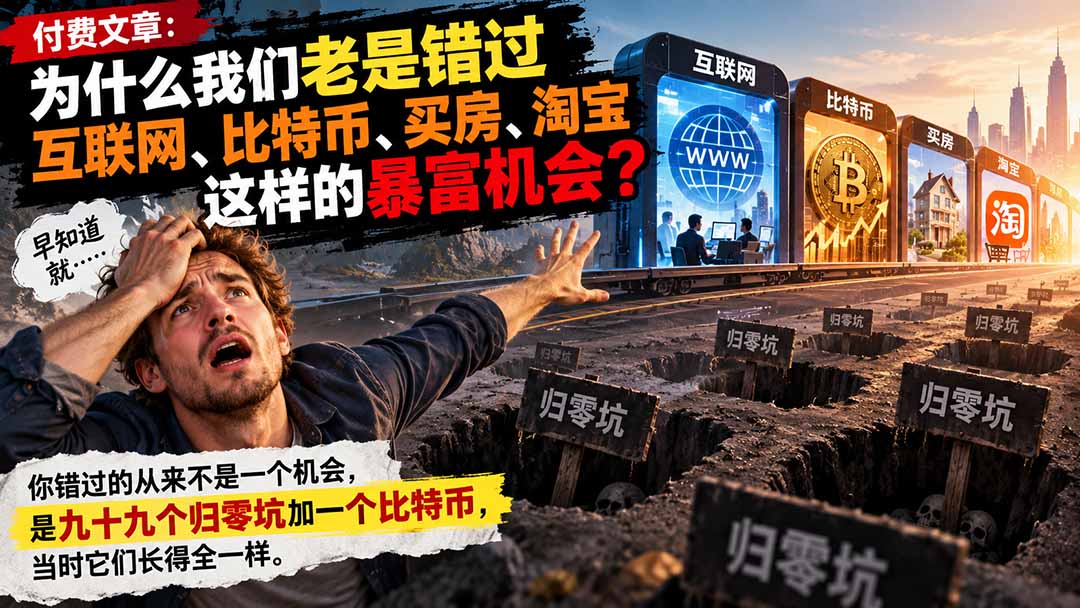 付费文章：为什么我们老是错过互联网、比特币、买 房、淘宝这样的暴富机会？-91副业网