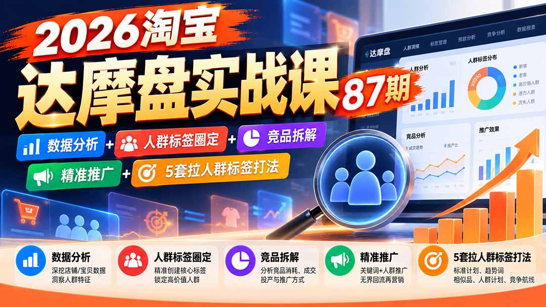 2026淘宝达摩盘实战课87期：数据分析+人群标签圈定+竞品拆解+精准推广+5套拉人群标签打法-91副业网