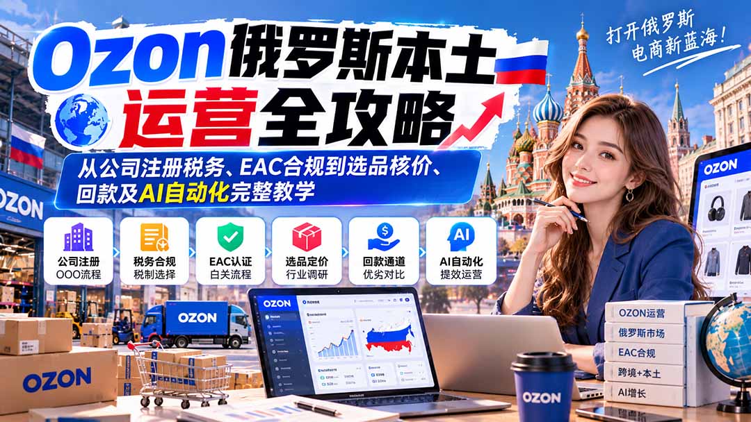 Ozon俄罗斯本土运营全攻略:从公司注册税务、EAC合规到选品核价、回款及AI自动化完整教学-91副业网