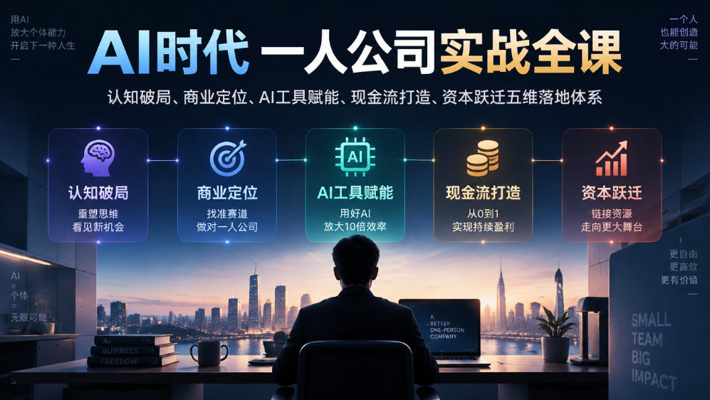AI时代一人公司实战全课｜认知破局、商业定位、AI工具赋能、现金流打造、资本跃迁五维落地体系-91副业网