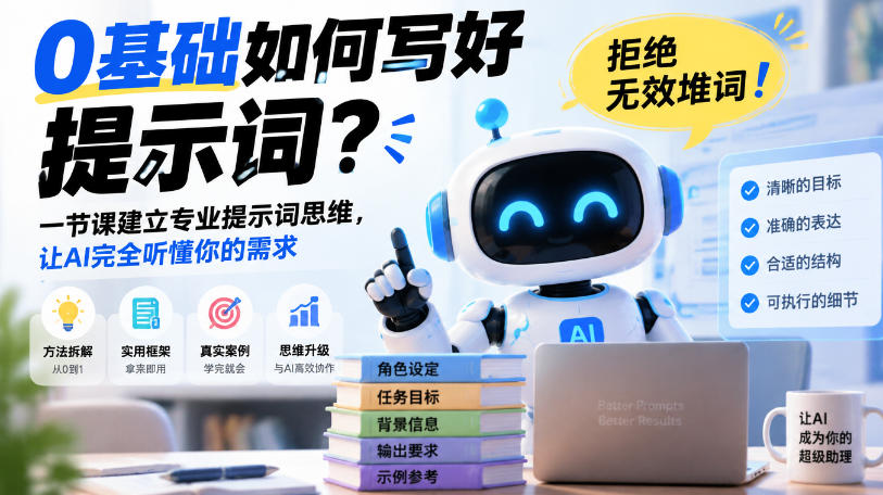 0基础如何写好提示词，拒绝无效堆词！一节课建立专业提示词思维，让AI完全听懂你的需求-91副业网