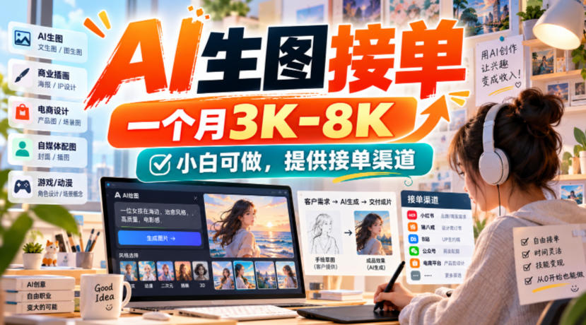 AI生图接单，一个月3K-8K，小白可做，提供接单渠道-91副业网