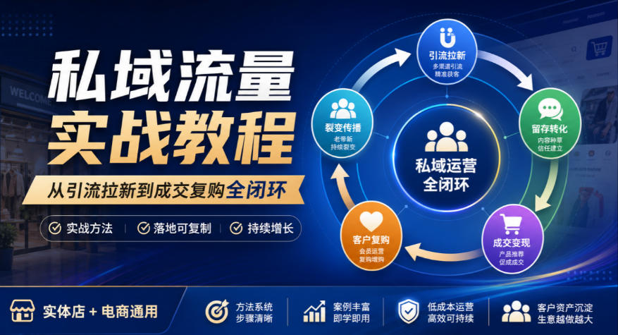 私域流量实战教程，从引流拉新到成交复购全闭环，实体店电商通用-91副业网