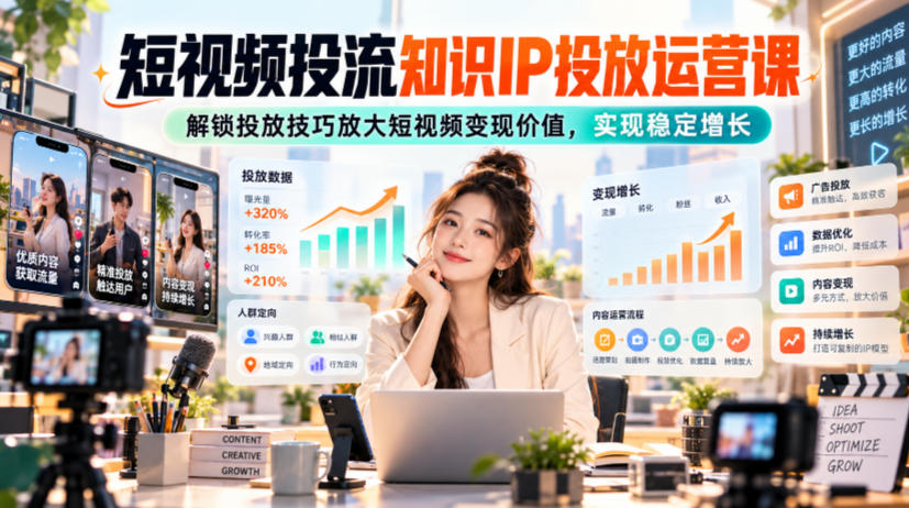 短视频投流知识IP投放运营课，解锁投放技巧放大短视频变现价值，实现稳定增长-91副业网