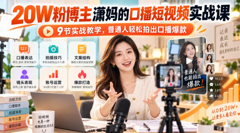 20W粉博主潇妈的口播短视频实战课，9节实战教学，普通人轻松拍出口播爆款-91副业网