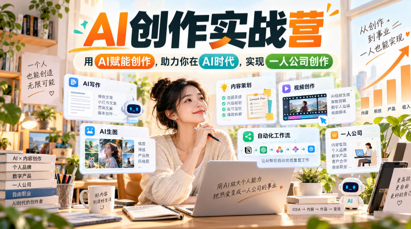 AI创作实战营，用AI赋能创作，助力你在AI时代，实现一人公司创作-91副业网