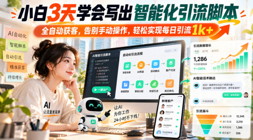 小白3天学会写出智能化引流脚本，全自动获客，告别手动操作，轻松实现每日引流1k+-91副业网
