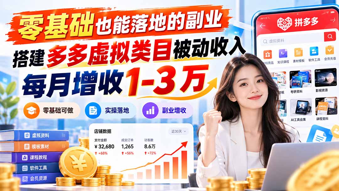 零基础也能落地的副业,搭建多多虚拟类目被动收入,每月增收 1-3 万-91副业网