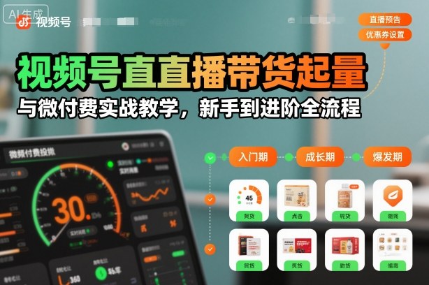 视频号直播带货起量与微付费实战教学，新手到进阶全流程(更新26年10月)-91副业网