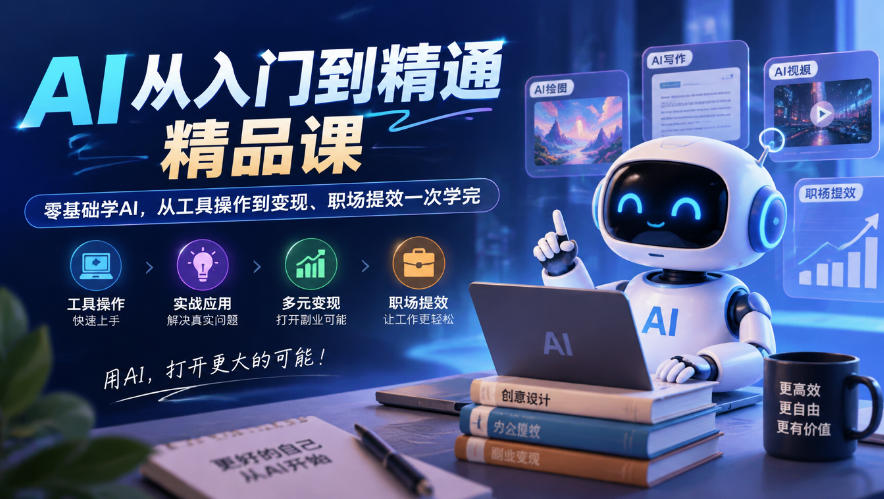 AI从入门到精通精品课，零基础学AI，从工具操作到变现、职场提效一次学完-91副业网