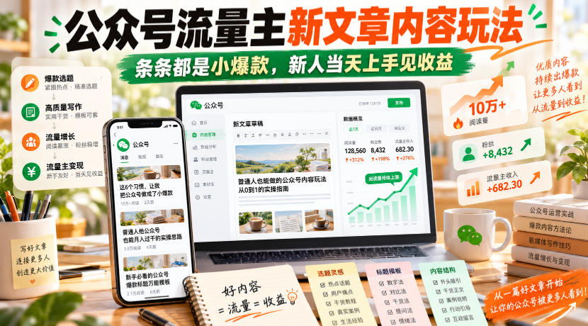 公众号流量主新文章内容玩法，条条都是小爆款，新人当天上手见收益-91副业网