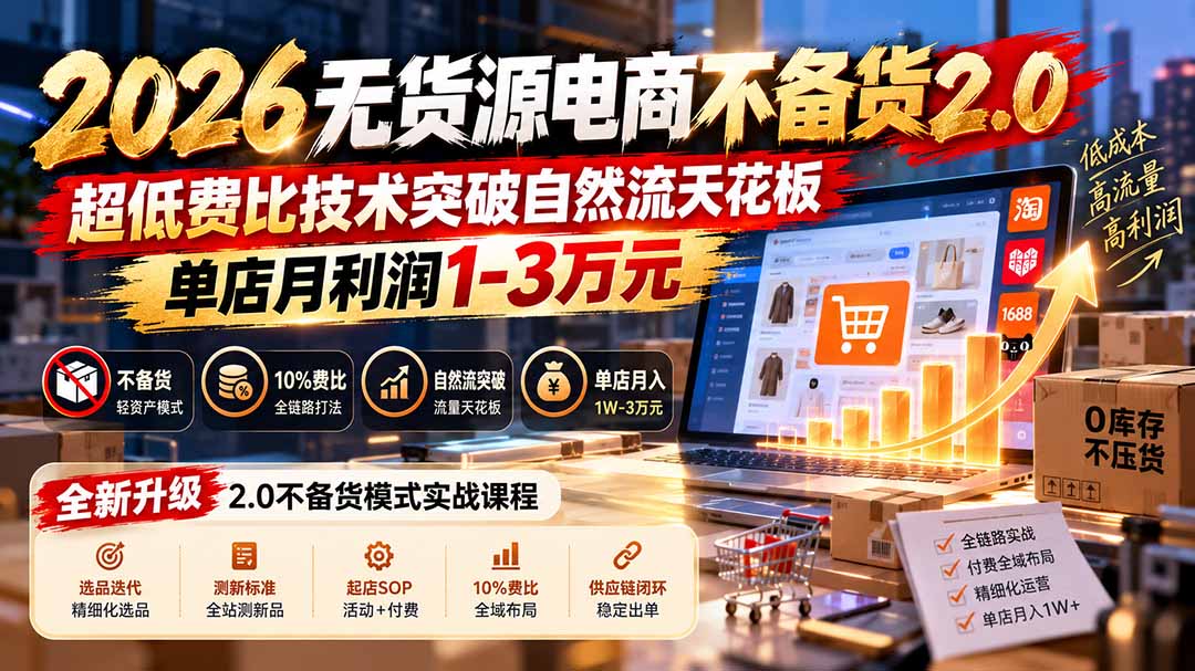 2026无货源电商不备货2.0【更新1010】：超低费比技术突破自然流天花板，单店月利润1-3万元-91副业网