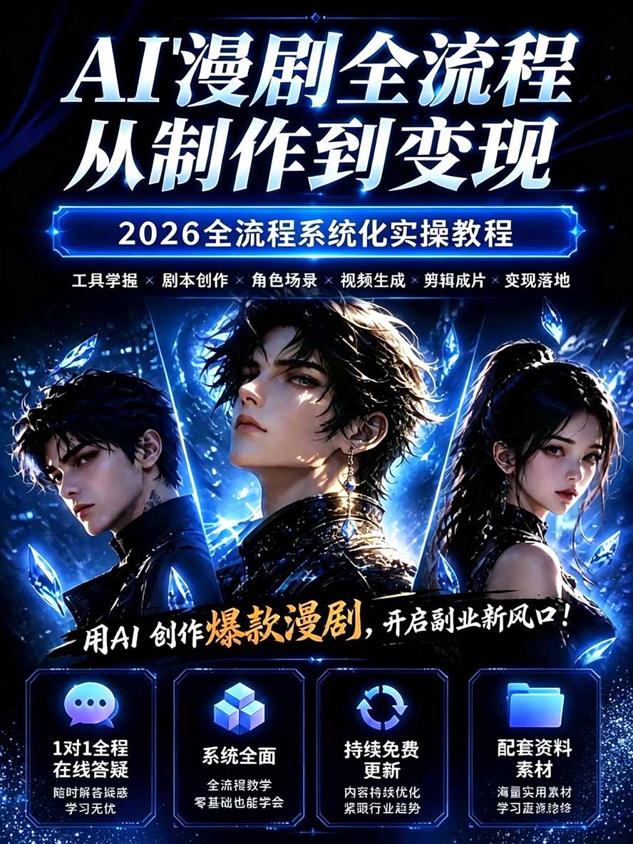 图片[1]-【无水印】2026AI漫剧创作与商业变现掘金营：打通选题→AI编剧→角色场景→自动分镜→视频生成→剪辑发布→运营变现-91副业网