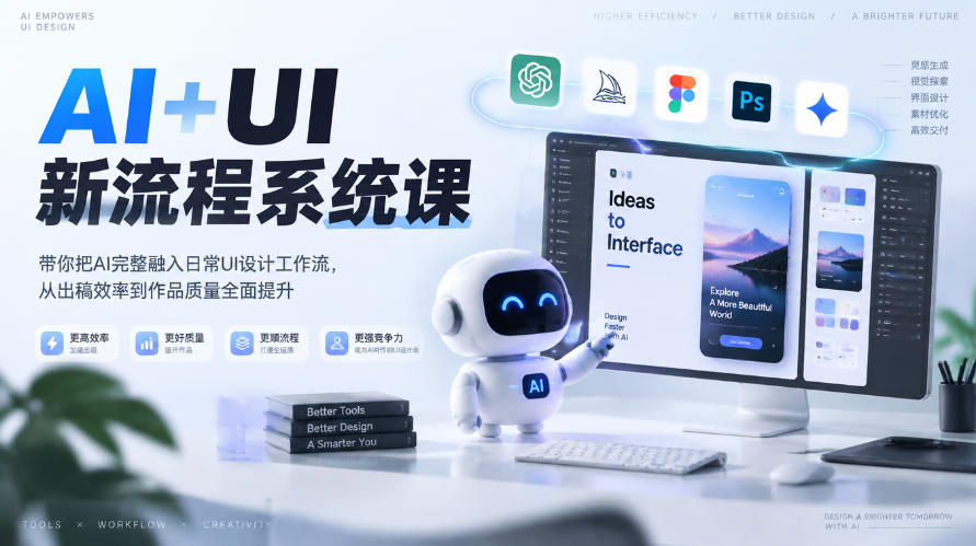 【无水印】AI+UI新流程系统课,带你把AI完整融入日常UI设计工作流,从出稿效率到作品质量全面提升(2026第4期)-91副业网