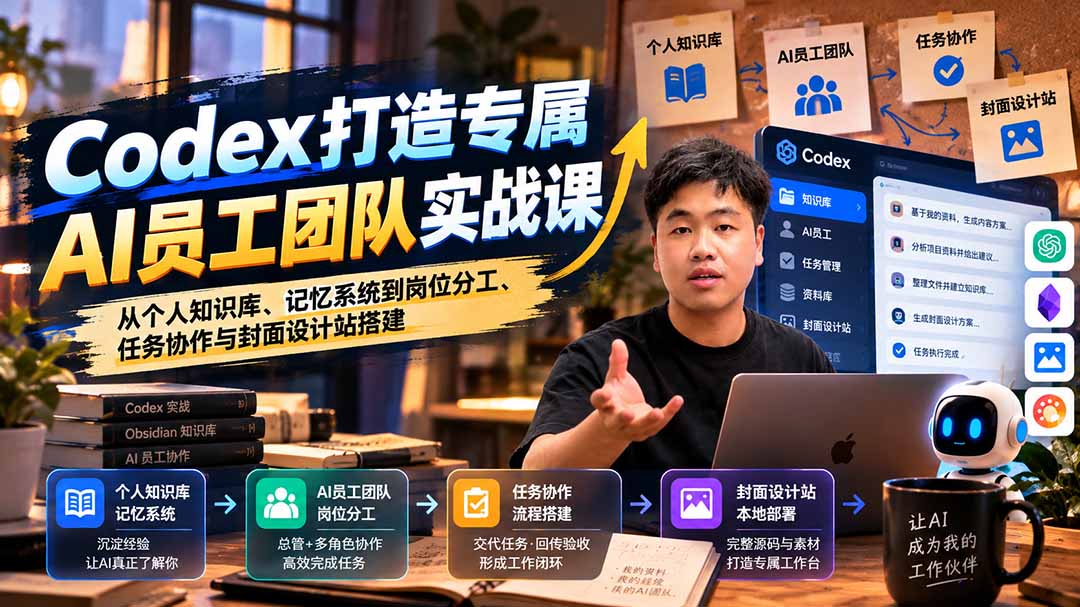 【无水印】Codex打造专属AI员工团队实战课：从个人知识库、记忆系统到岗位分工、任务协作与封面设计站搭建-91副业网