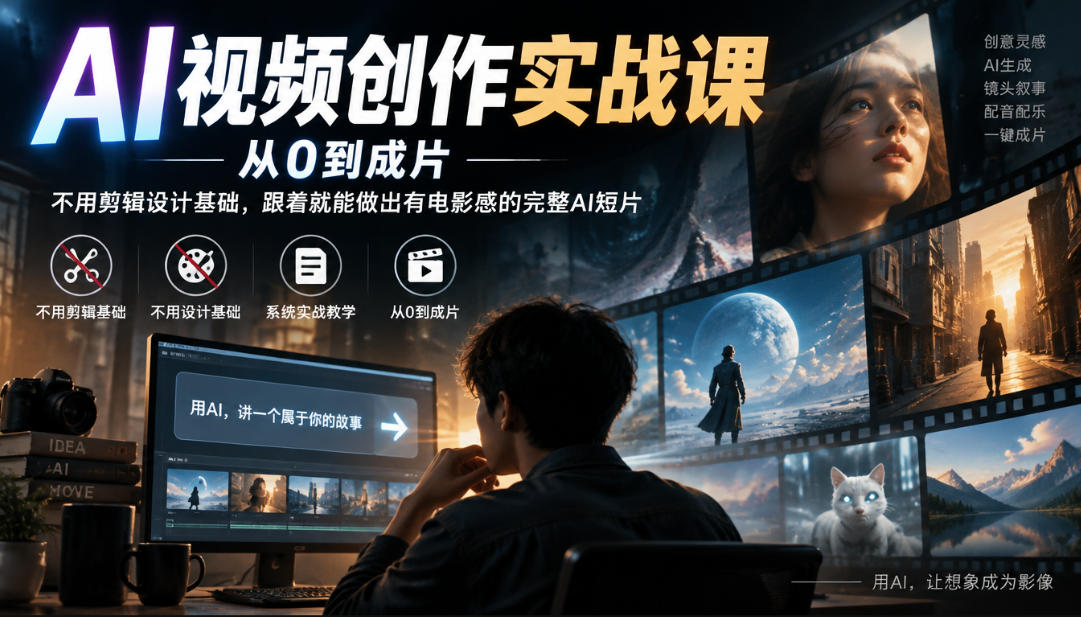 AI视频创作实战课，从0到成片，不用剪辑设计基础，跟着就能做出有电影感的完整AI短片-91副业网