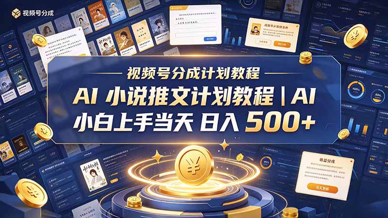 最新视频号分成计划教程｜AI 小说推文，小白上手当天日入 500+-91副业网