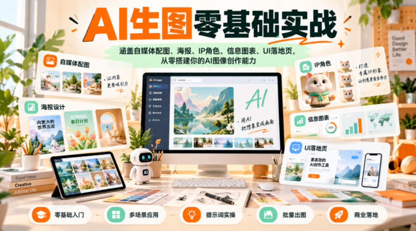 AI生图零基础实战，涵盖自媒体配图、海报、IP角色、信息图表、UI落地页，从零搭建你的AI图像创作能力-91副业网