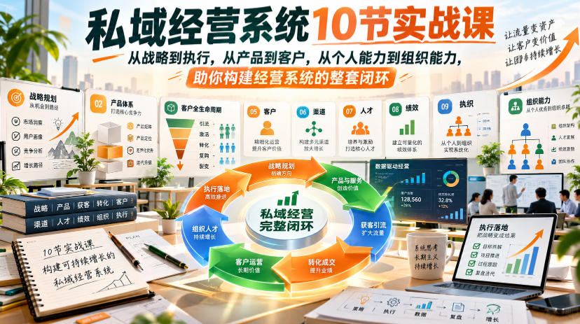 私域经营系统10节实战课，从战略到执行，从产品到客户，从个人能力到组织能力，助你构建经营系统的整套闭环-91副业网